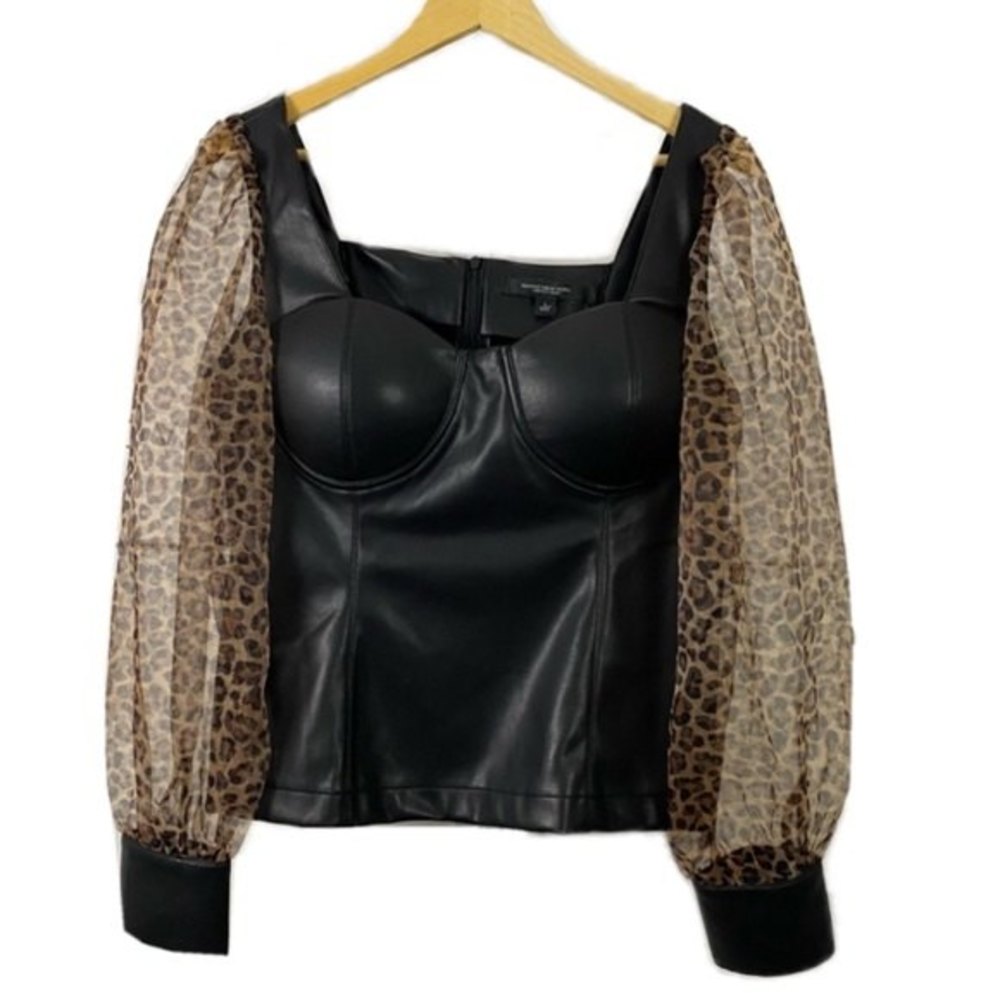 Marc New York Black Cheetah Faux Leather Top Sz Large Leopard Print Y2K 90s